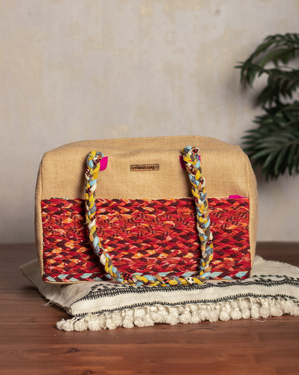 Up-Cycled Fabric Jute Duffel Handbag - Fabriclore.com