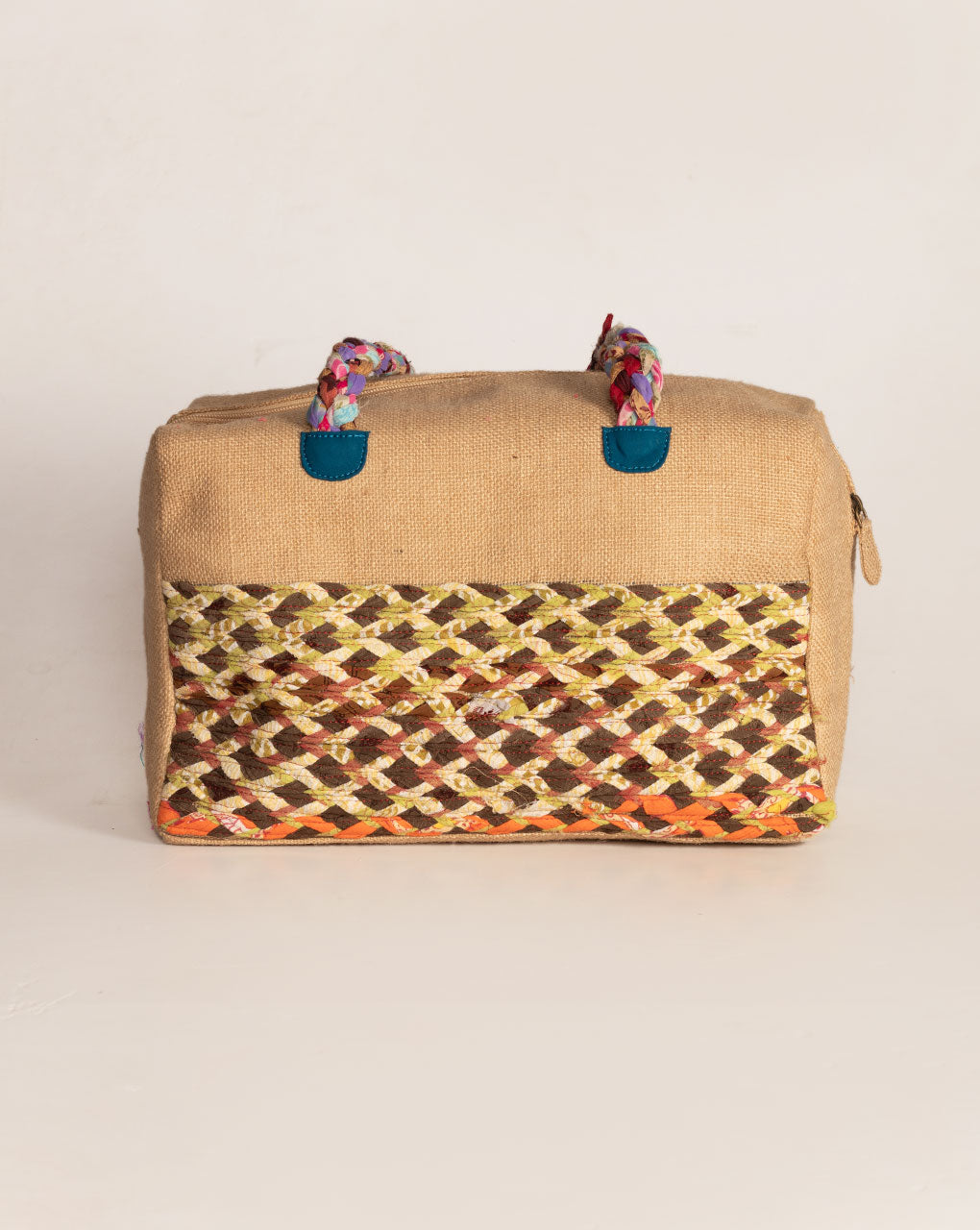 Up-Cycled Fabric Jute Duffel Handbag - Fabriclore.com
