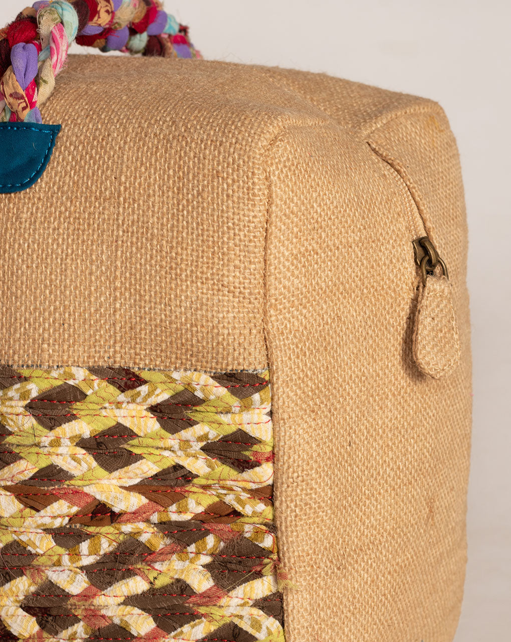 Up-Cycled Fabric Jute Duffel Handbag - Fabriclore.com
