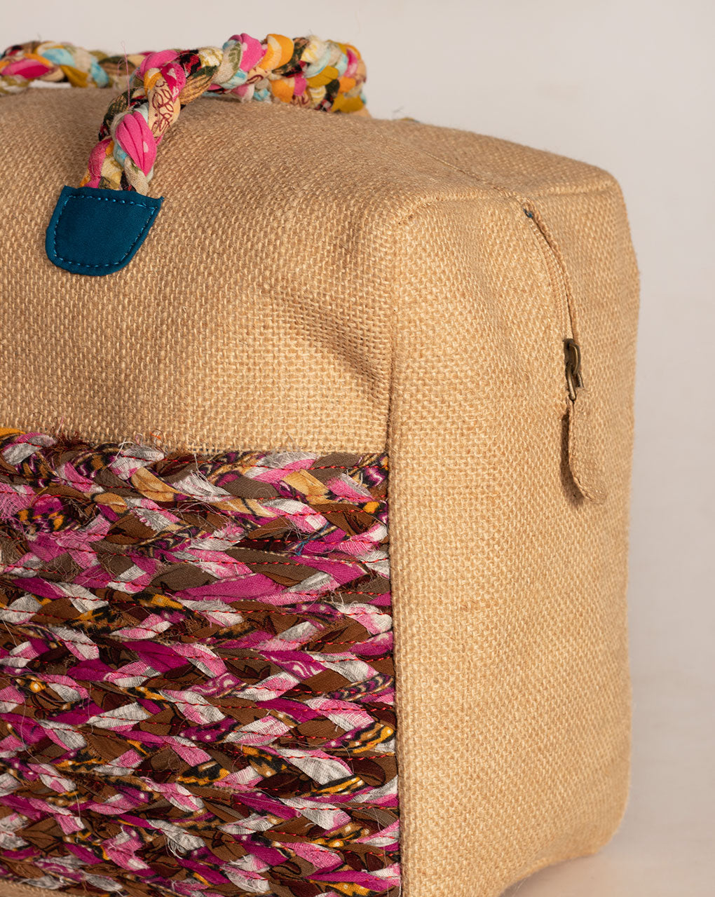 Up-Cycled Fabric Jute Duffel Handbag - Fabriclore.com