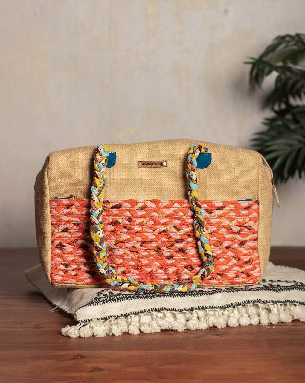 Up-Cycled Fabric Jute Duffel Handbag - Fabriclore.com