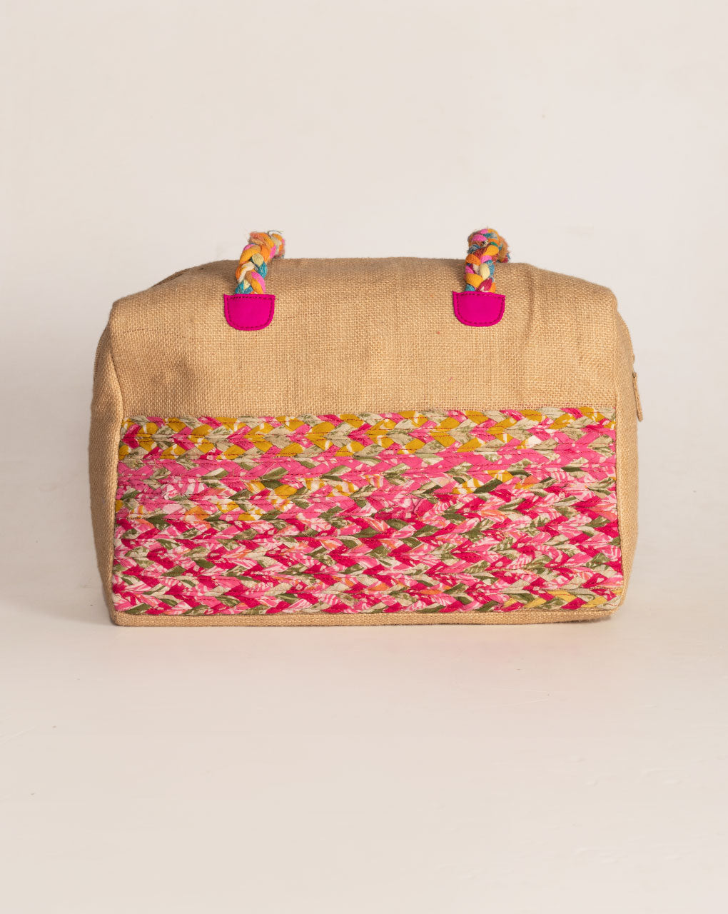 Up-Cycled Fabric Jute Duffel Handbag - Fabriclore.com