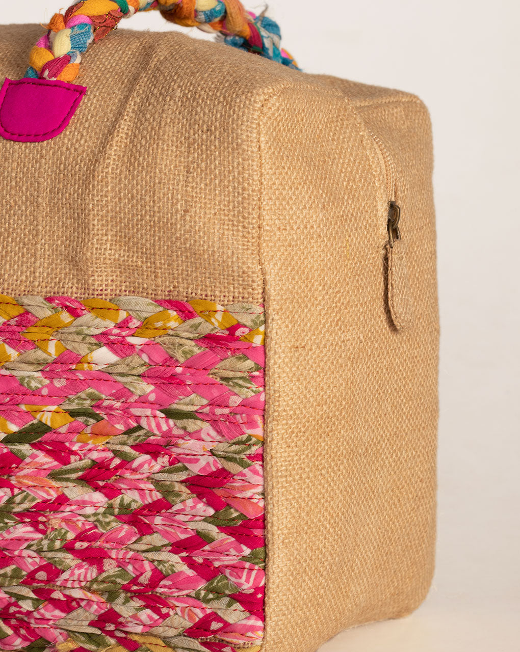 Up-Cycled Fabric Jute Duffel Handbag - Fabriclore.com