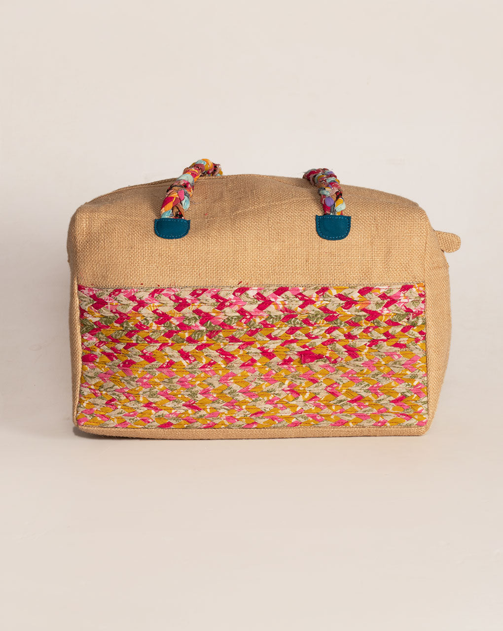 Up-Cycled Fabric Jute Duffel Handbag - Fabriclore.com