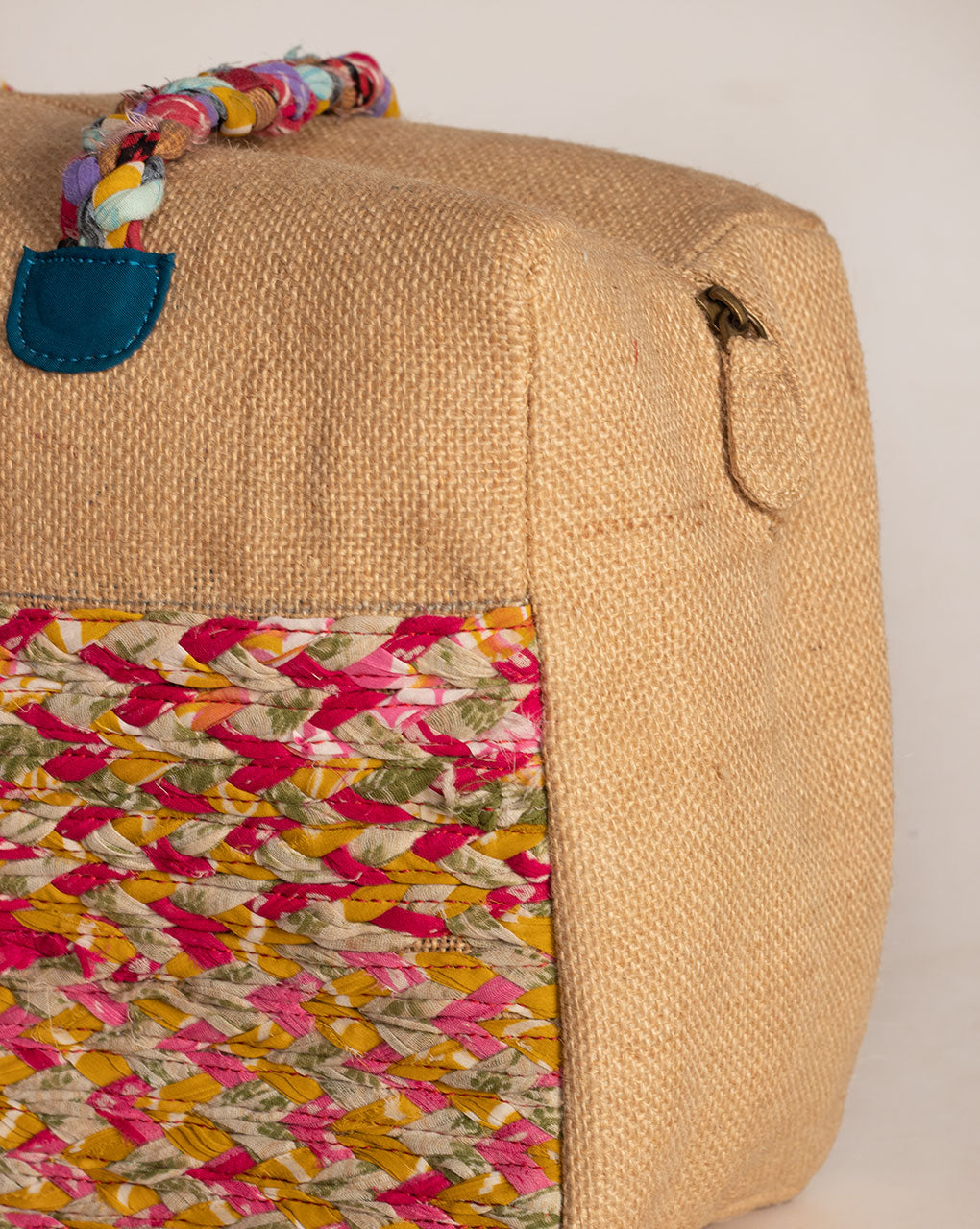 Up-Cycled Fabric Jute Duffel Handbag - Fabriclore.com
