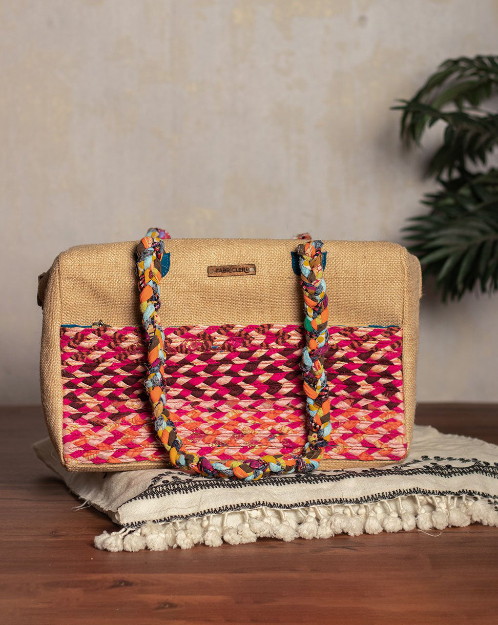 Up-Cycled Fabric Jute Duffel Handbag - Fabriclore.com