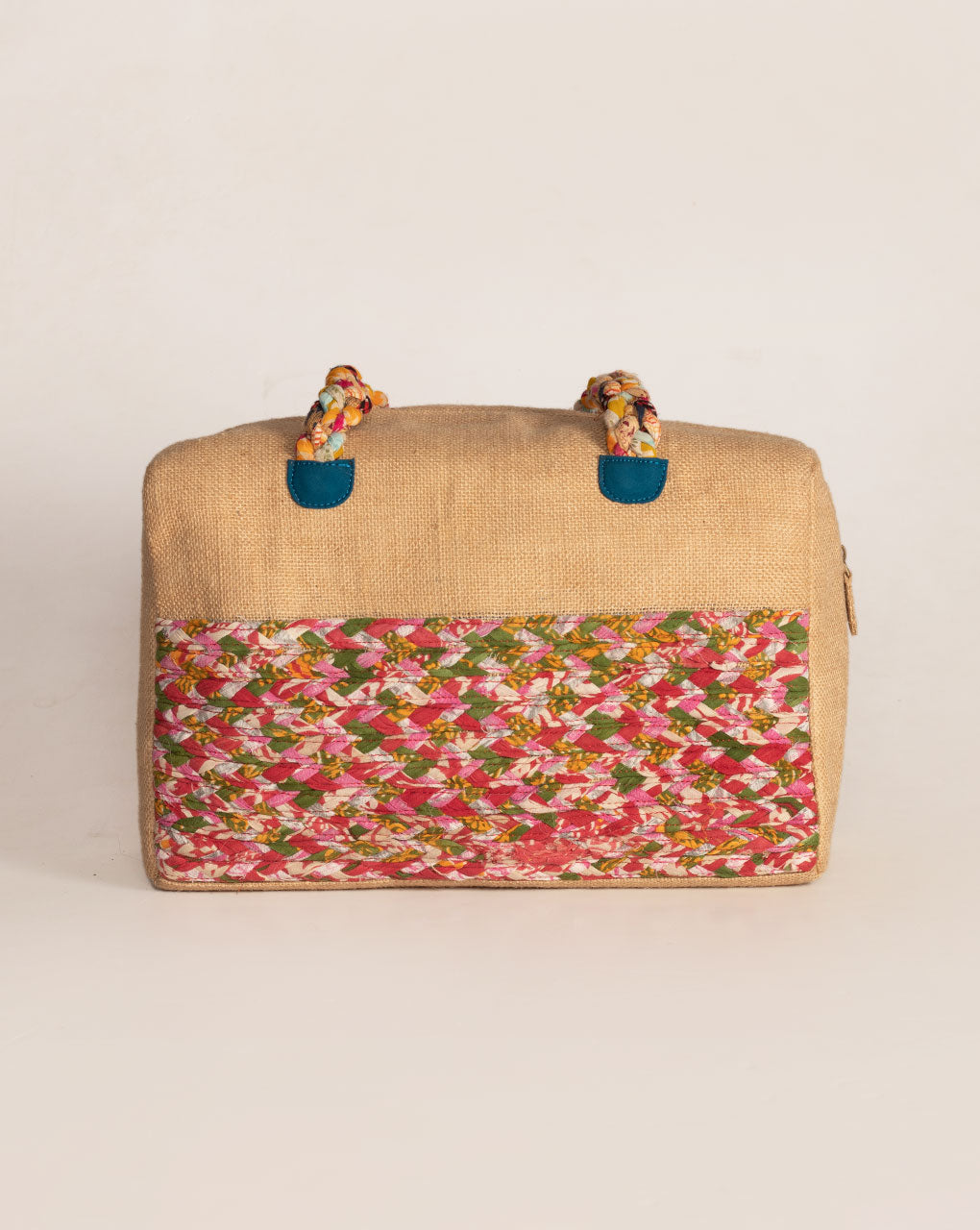Up-Cycled Fabric Jute Duffel Handbag - Fabriclore.com