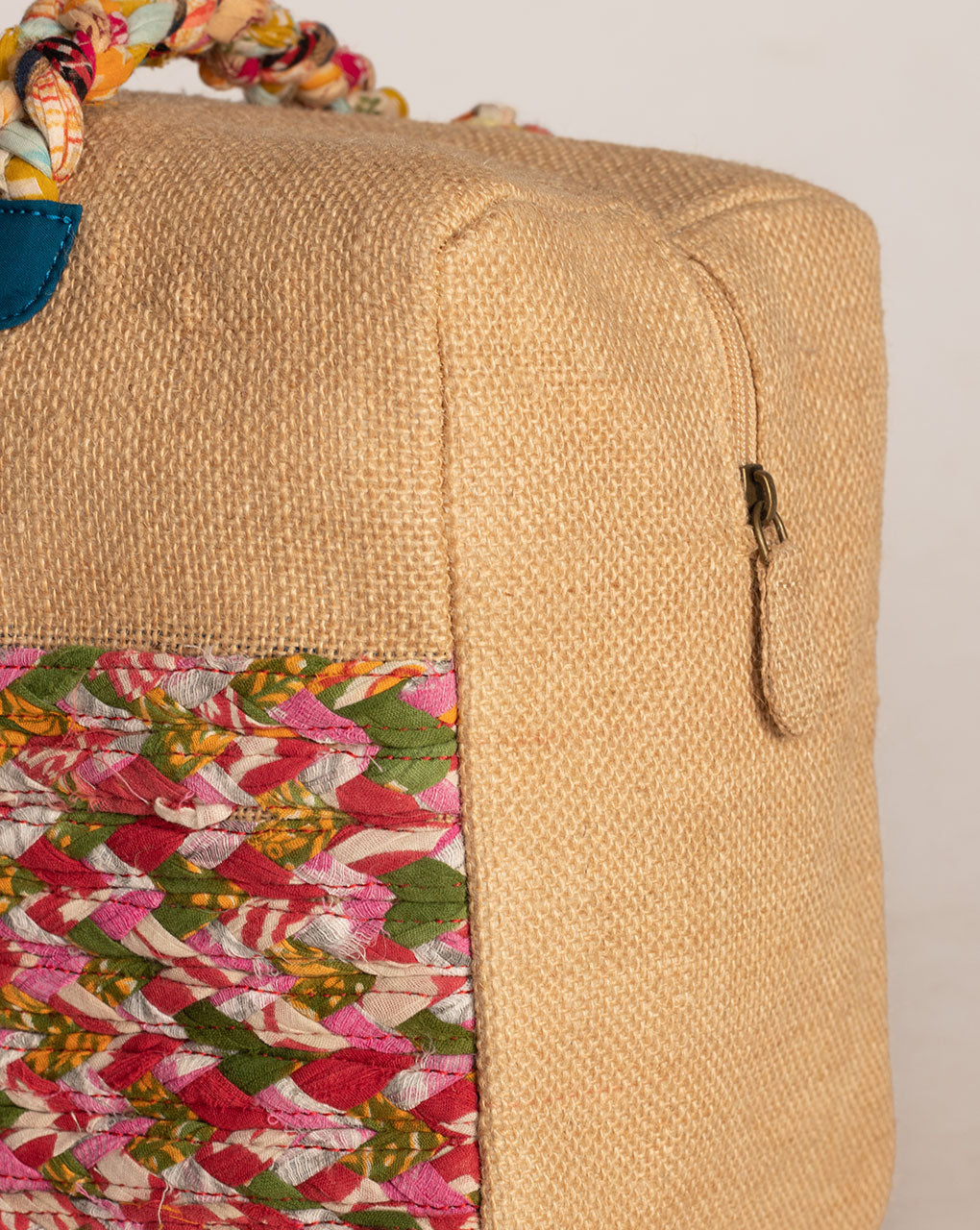 Up-Cycled Fabric Jute Duffel Handbag - Fabriclore.com