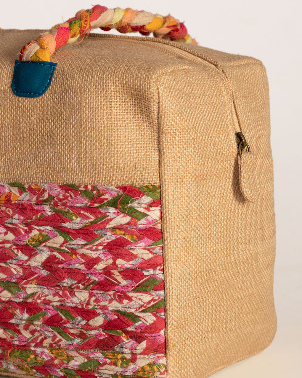 Up-Cycled Fabric Jute Duffel Handbag - Fabriclore.com