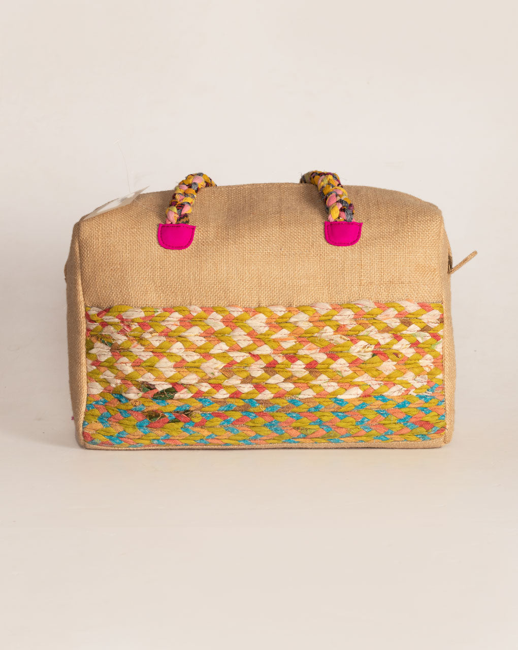 Up-Cycled Fabric Jute Duffel Handbag - Fabriclore.com