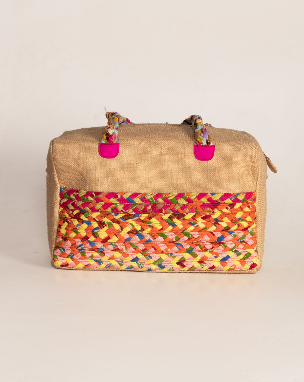 Up-Cycled Fabric Jute Duffel Handbag - Fabriclore.com