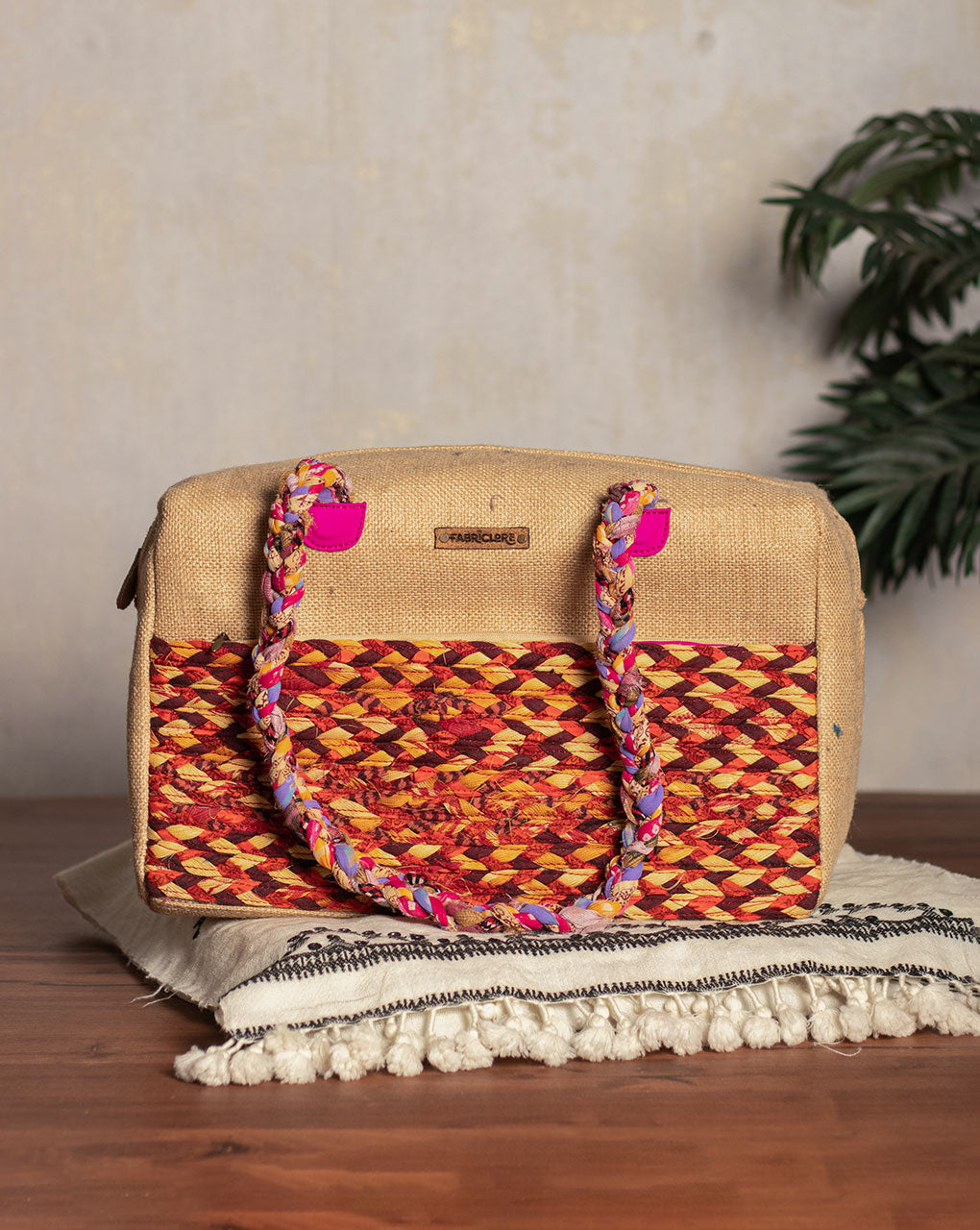 Up-Cycled Fabric Jute Duffel Handbag - Fabriclore.com