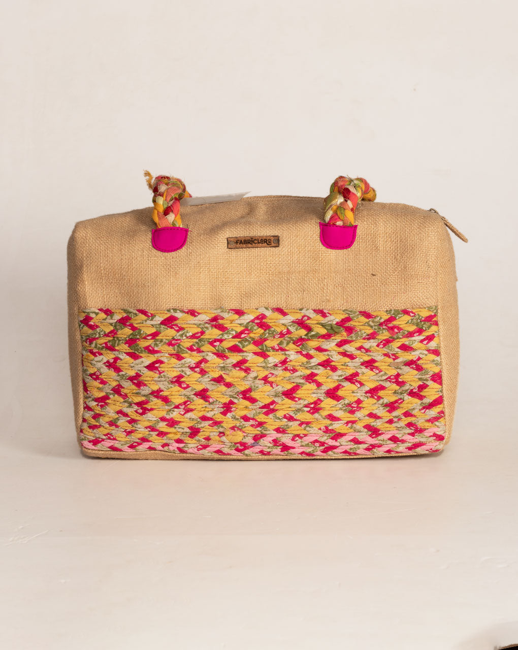Up-Cycled Fabric Jute Duffel Handbag - Fabriclore.com