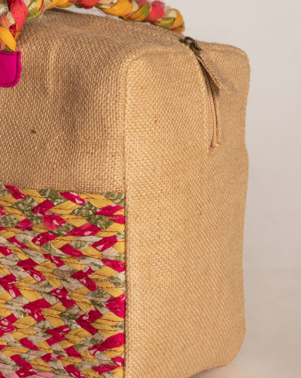 Up-Cycled Fabric Jute Duffel Handbag - Fabriclore.com