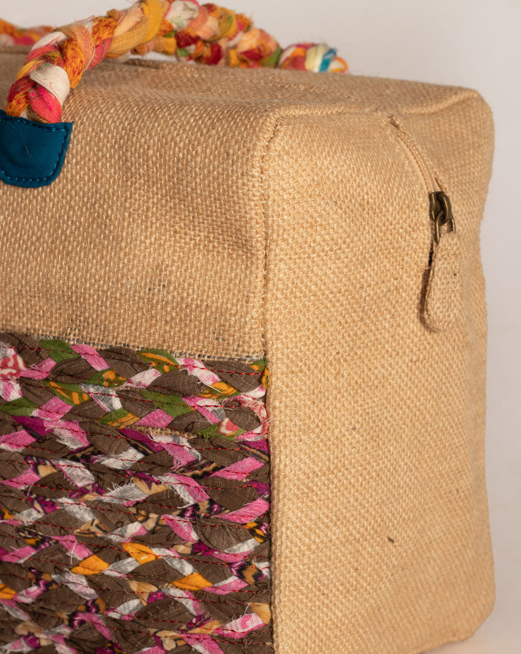 Up-Cycled Fabric Jute Duffel Handbag - Fabriclore.com