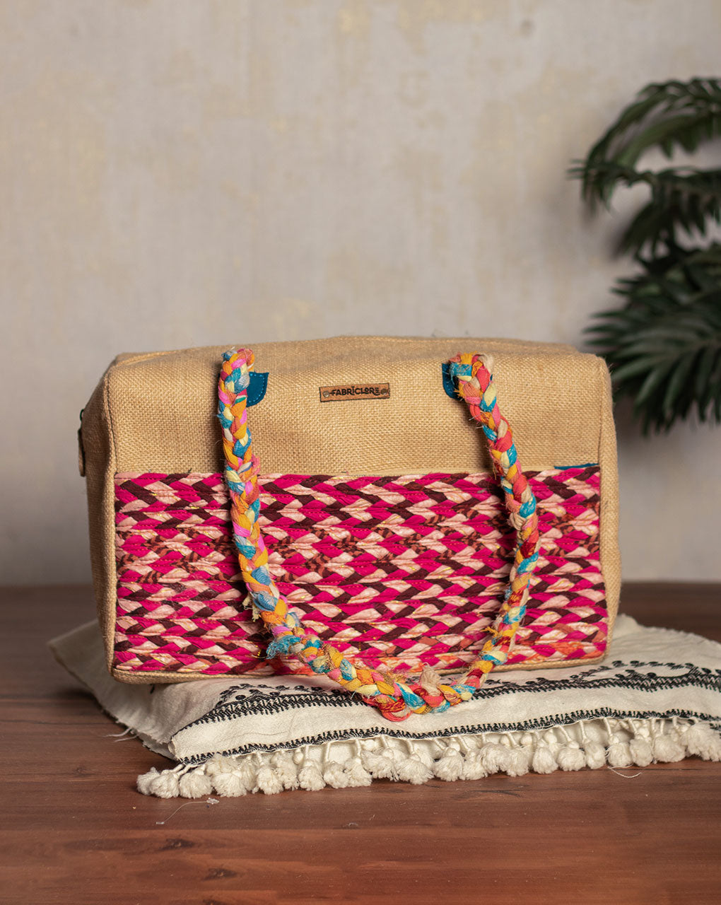 Up-Cycled Fabric Jute Duffel Handbag - Fabriclore.com