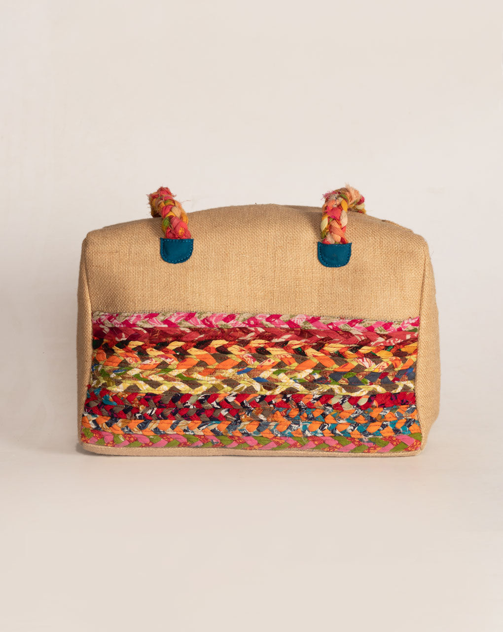 Up-Cycled Fabric Jute Duffel Handbag - Fabriclore.com