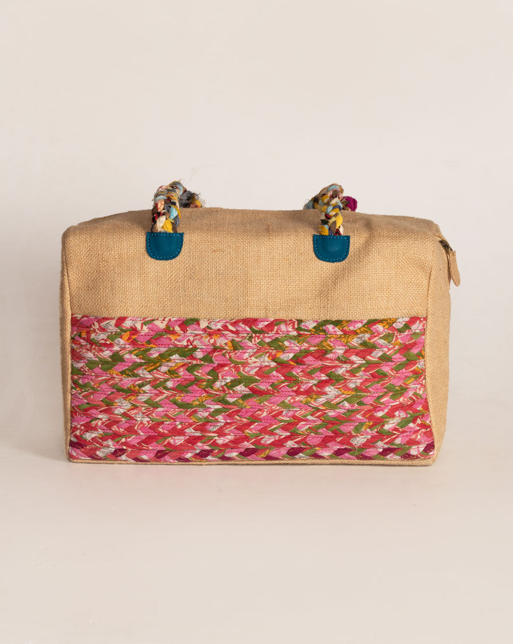 Up-Cycled Fabric Jute Duffel Handbag - Fabriclore.com