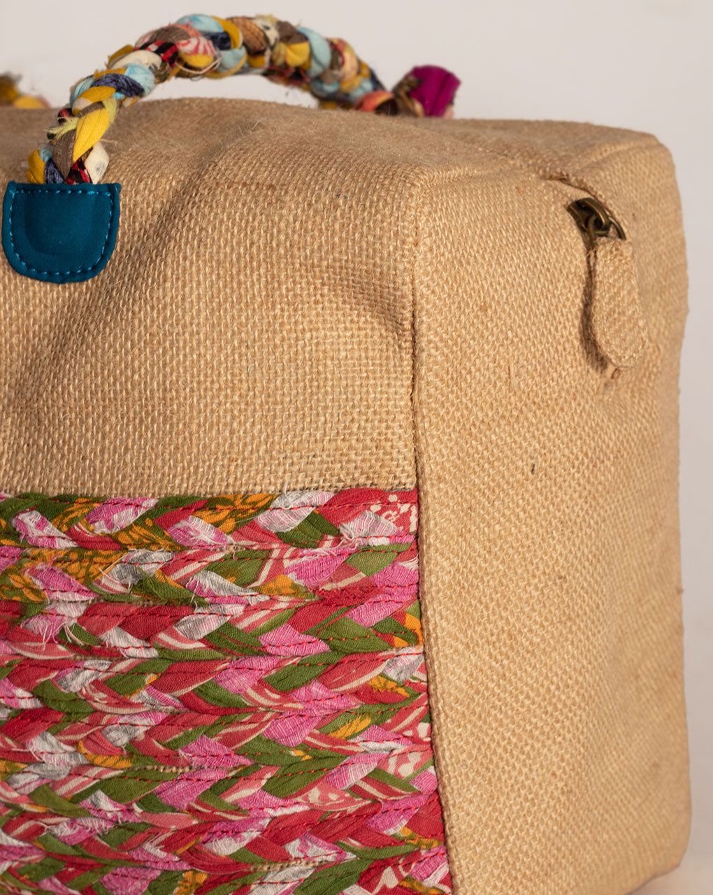 Up-Cycled Fabric Jute Duffel Handbag - Fabriclore.com