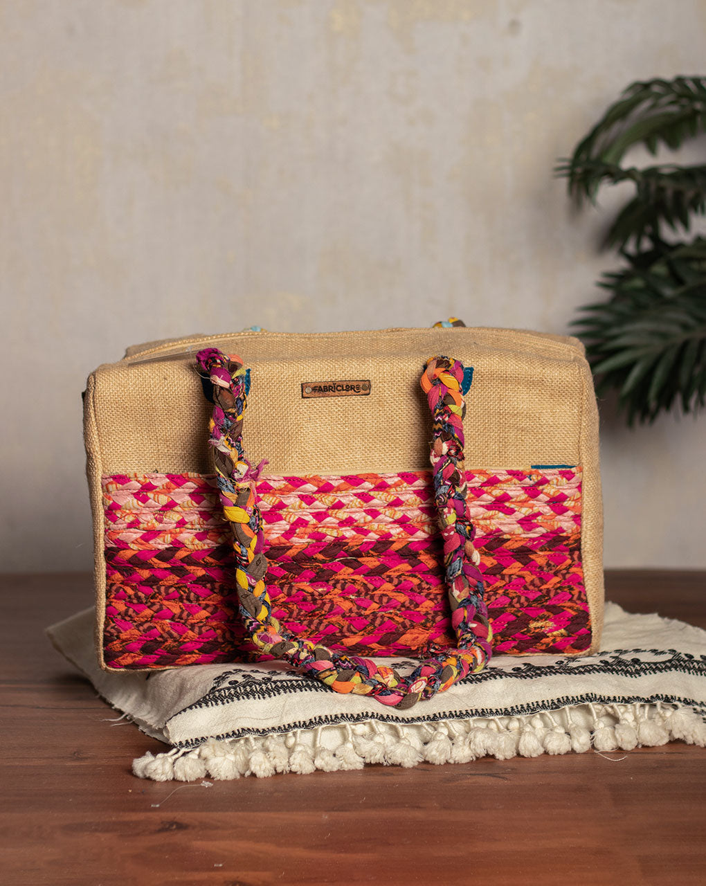 Up-Cycled Fabric Jute Duffel Handbag - Fabriclore.com