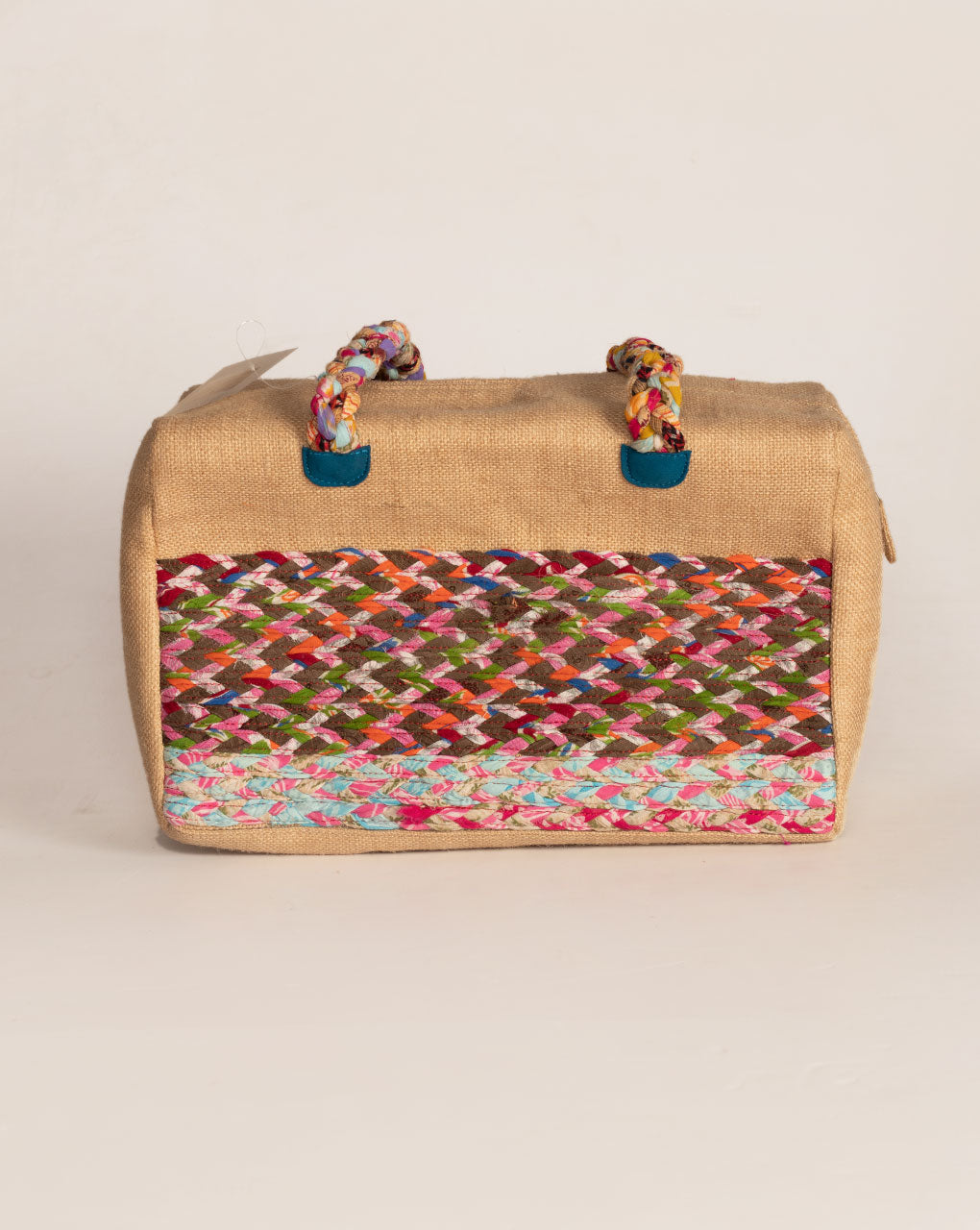 Up-Cycled Fabric Jute Duffel Handbag - Fabriclore.com