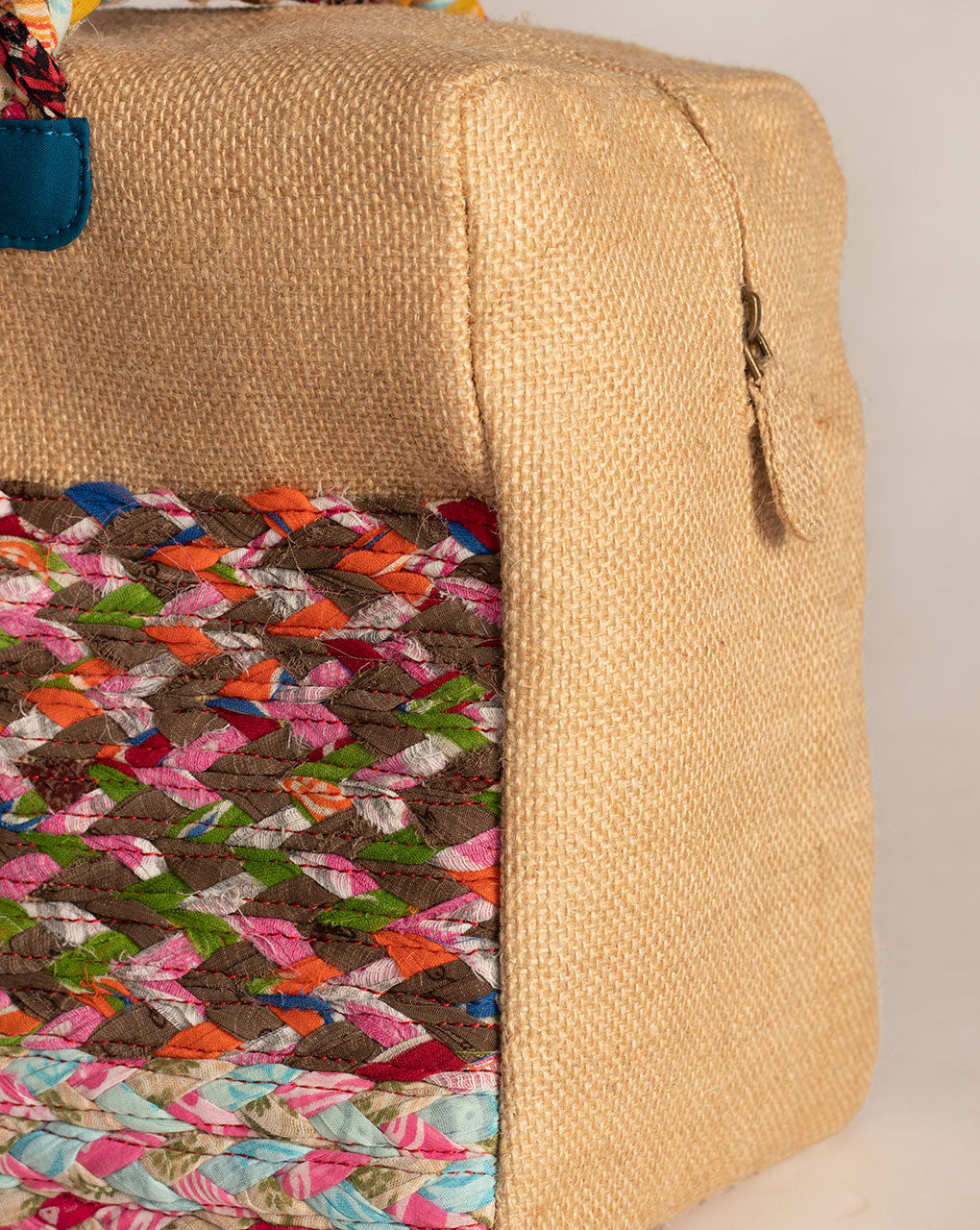 Up-Cycled Fabric Jute Duffel Handbag - Fabriclore.com