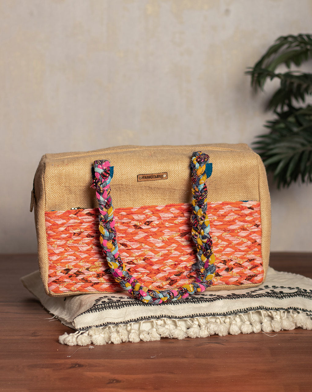 Up-Cycled Fabric Jute Duffel Handbag - Fabriclore.com