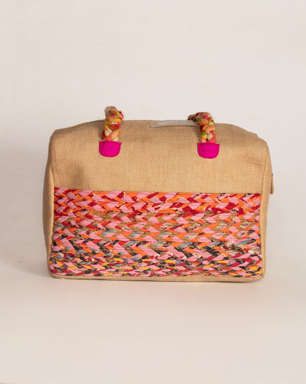 Up-Cycled Fabric Jute Duffel Handbag - Fabriclore.com