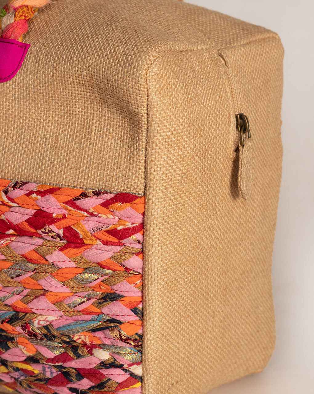 Up-Cycled Fabric Jute Duffel Handbag - Fabriclore.com
