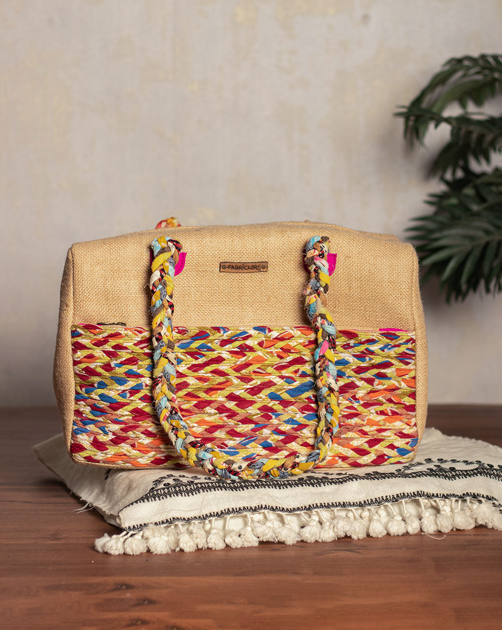 Up-Cycled Fabric Jute Duffel Handbag - Fabriclore.com