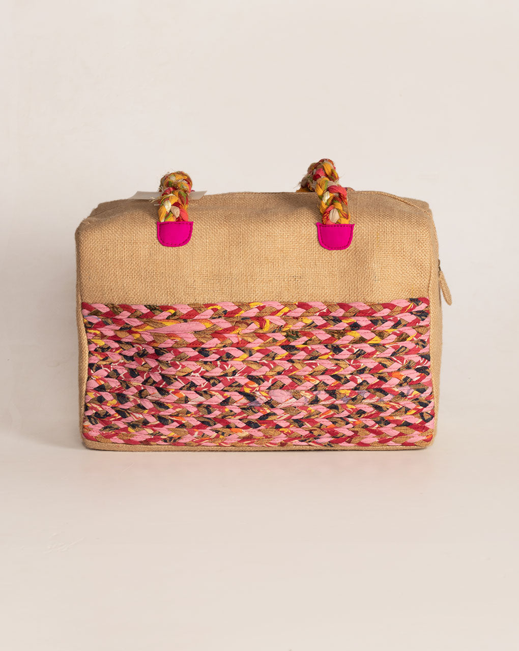 Up-Cycled Fabric Jute Duffel Handbag - Fabriclore.com