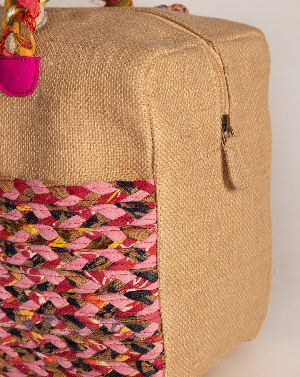 Up-Cycled Fabric Jute Duffel Handbag - Fabriclore.com
