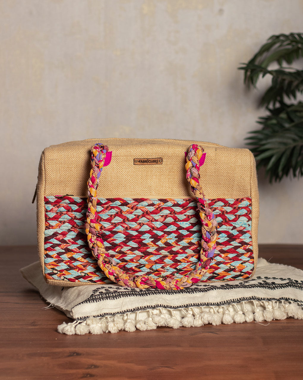 Up-Cycled Fabric Jute Duffel Handbag - Fabriclore.com