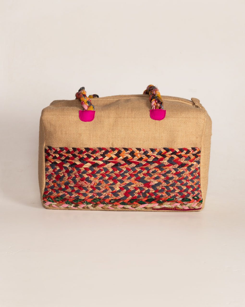 Up-Cycled Fabric Jute Duffel Handbag - Fabriclore.com
