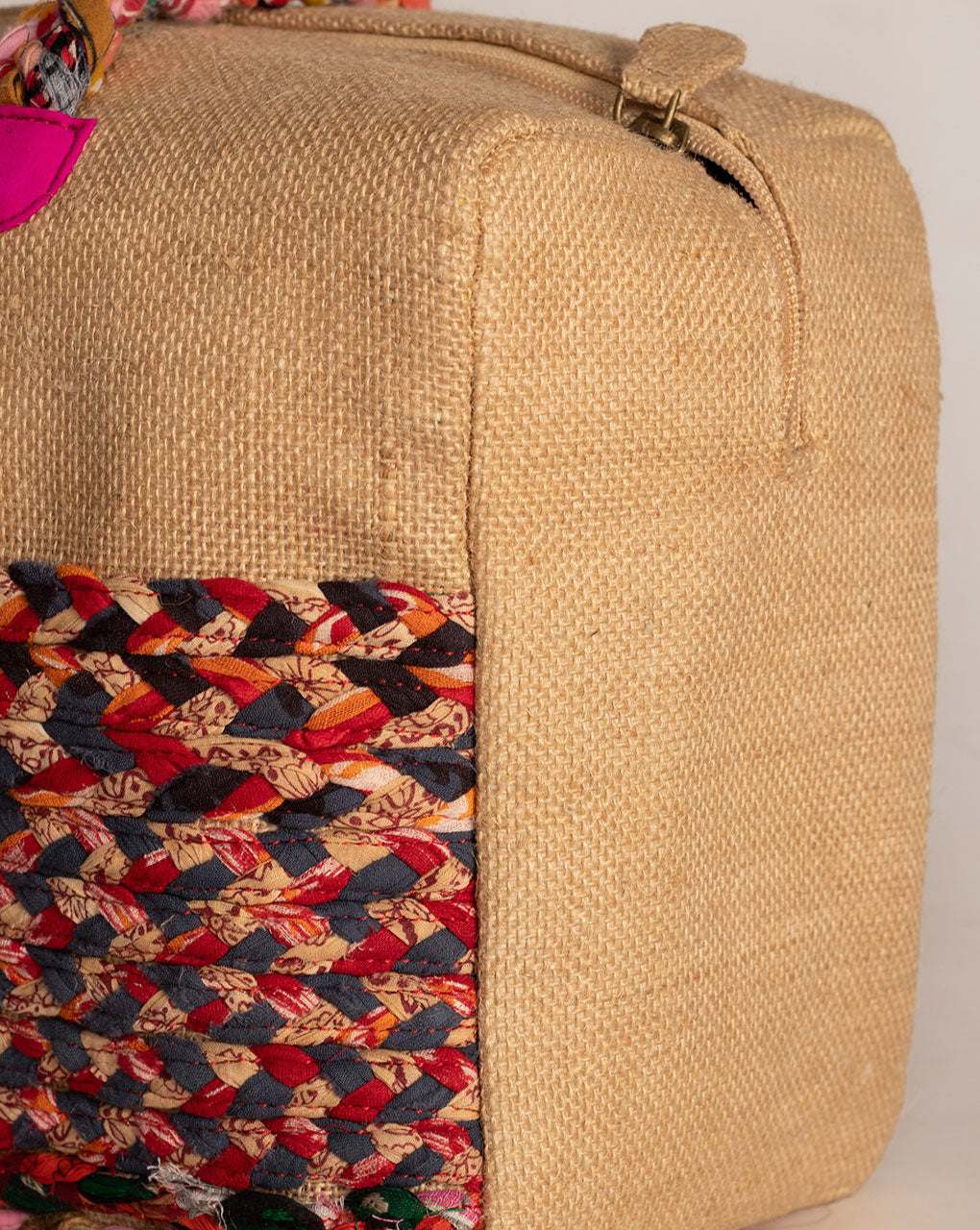 Up-Cycled Fabric Jute Duffel Handbag - Fabriclore.com