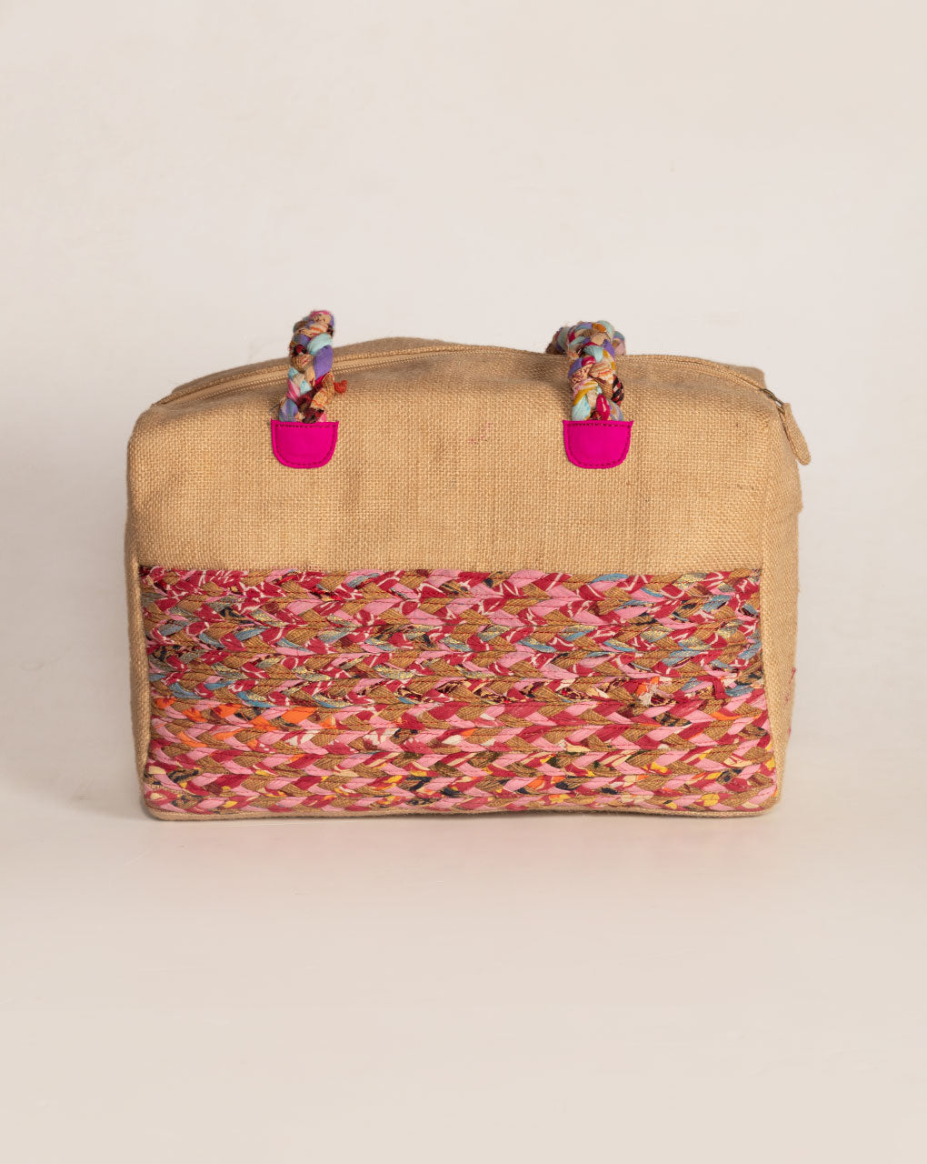 Up-Cycled Fabric Jute Duffel Handbag - Fabriclore.com