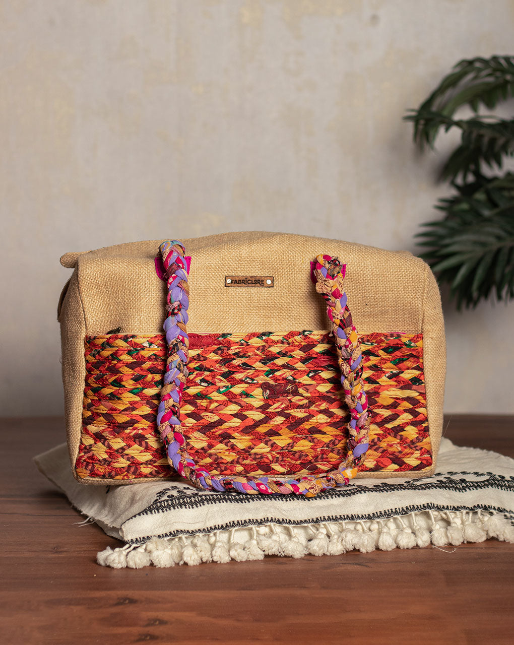 Up-Cycled Fabric Jute Duffel Handbag - Fabriclore.com