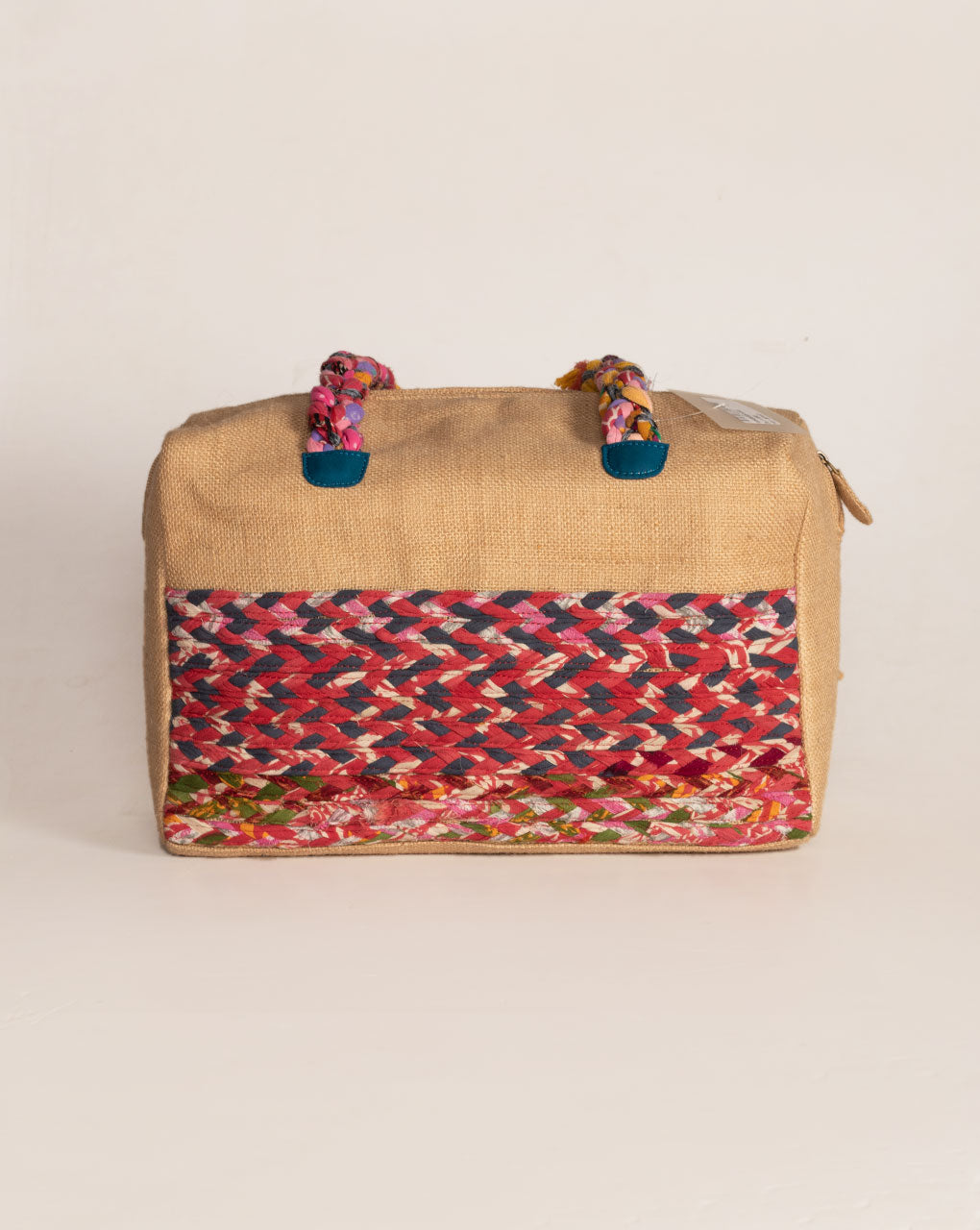 Up-Cycled Fabric Jute Duffel Handbag - Fabriclore.com
