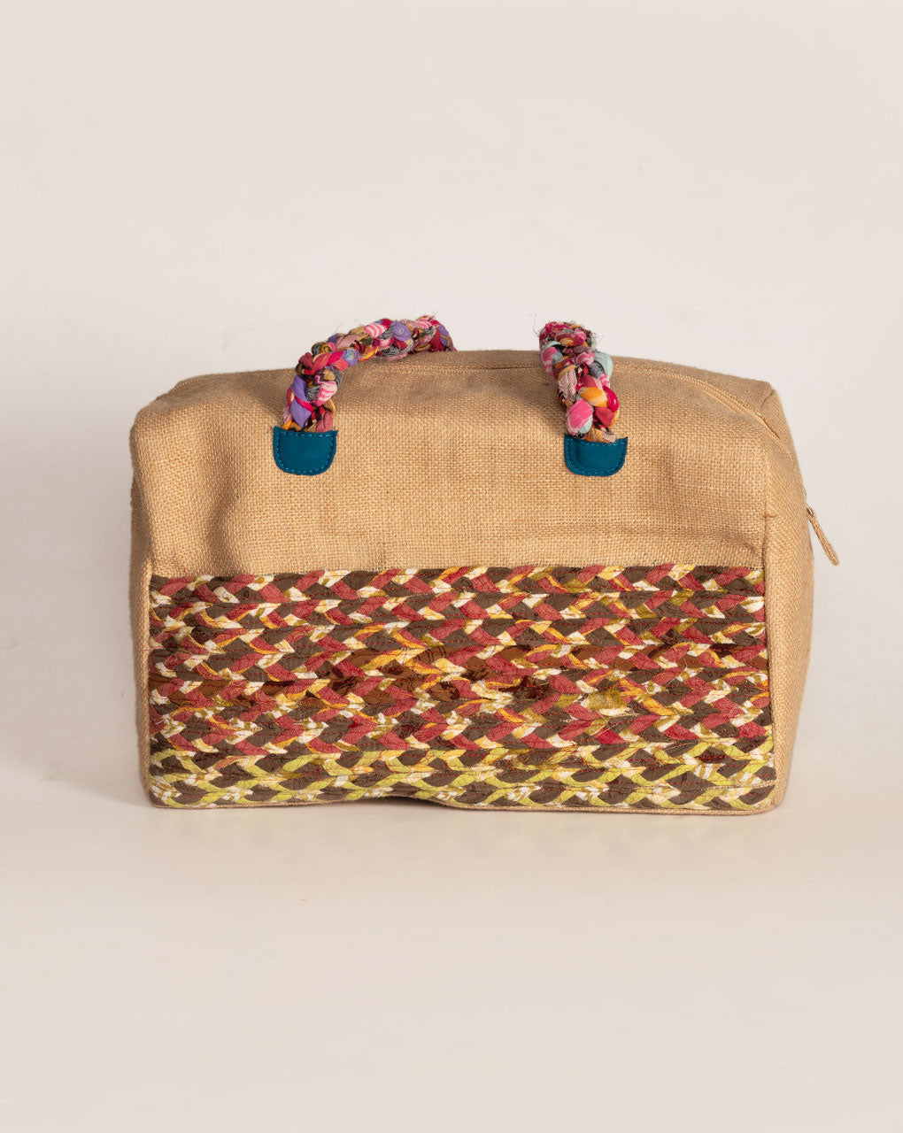 Up-Cycled Fabric Jute Duffel Handbag - Fabriclore.com