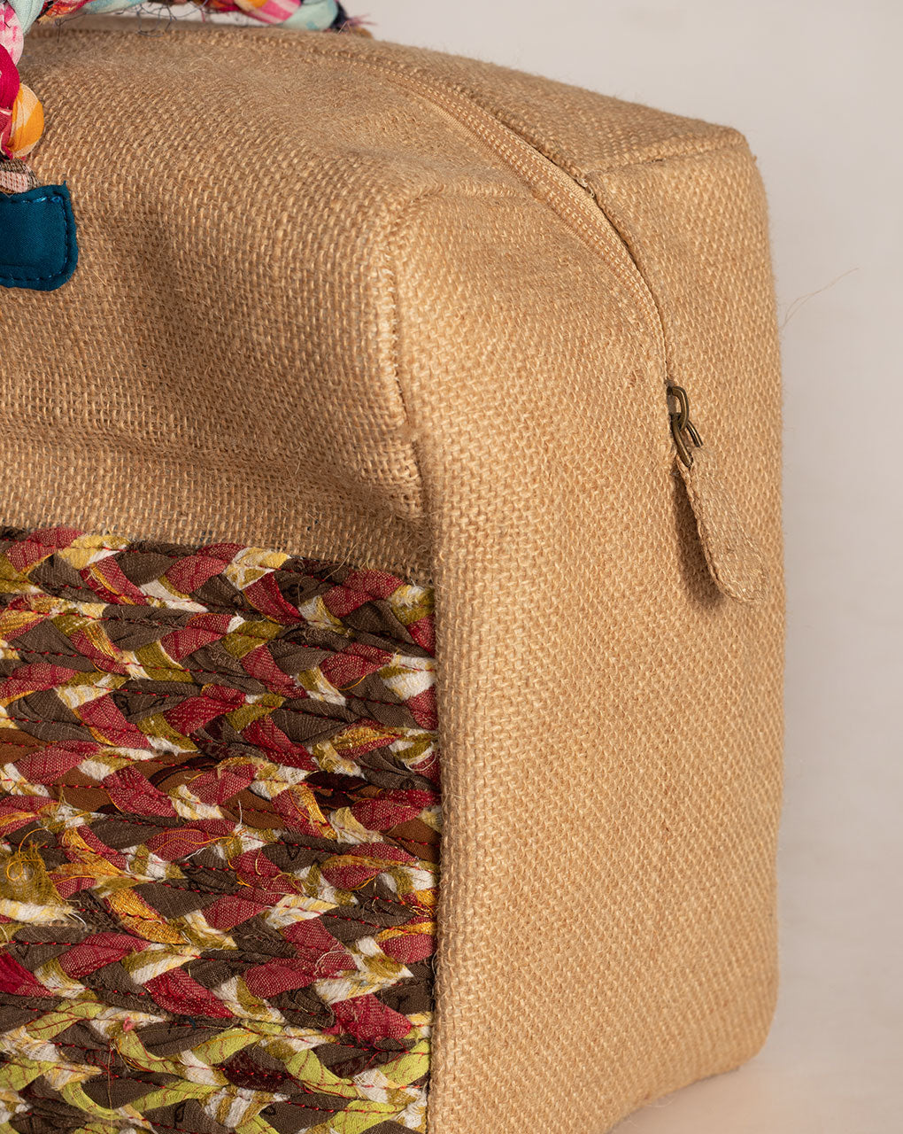 Up-Cycled Fabric Jute Duffel Handbag - Fabriclore.com