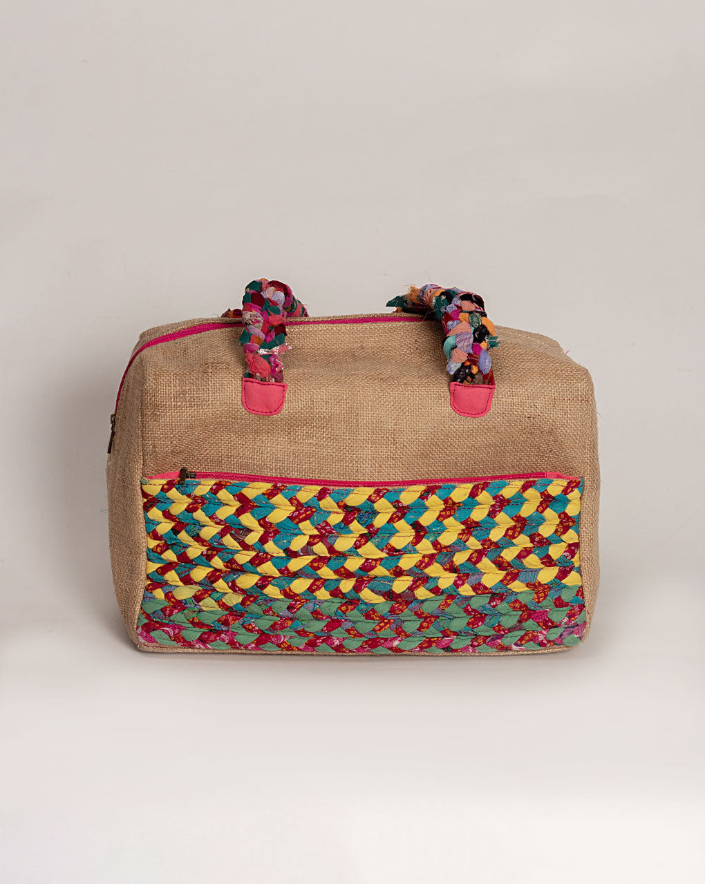 Up-cycled Fabric Jute Duffel Handbag