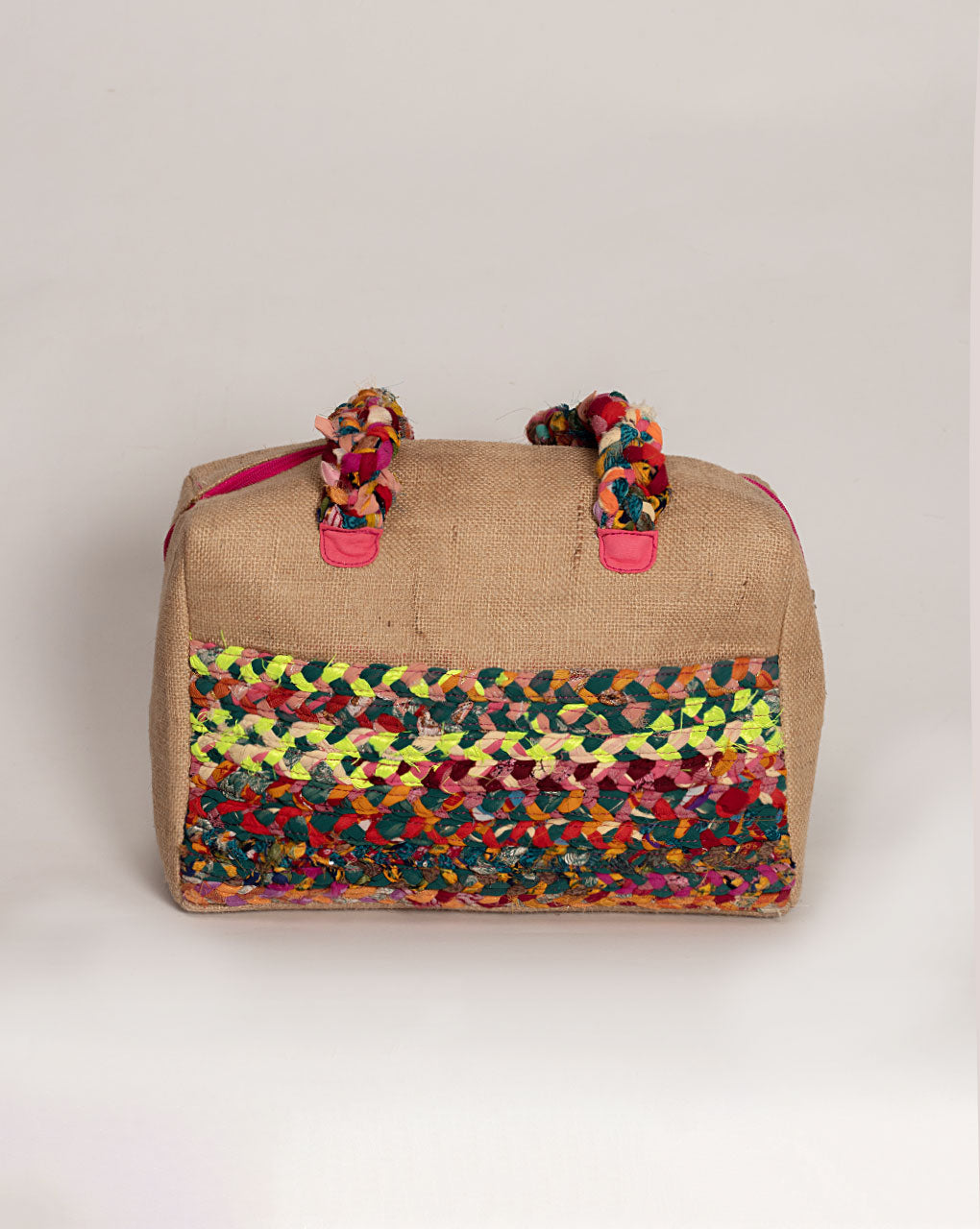 Up-cycled Fabric Jute Duffel Handbag