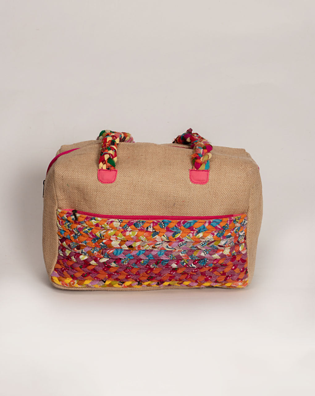Up-cycled Fabric Jute Duffel Handbag