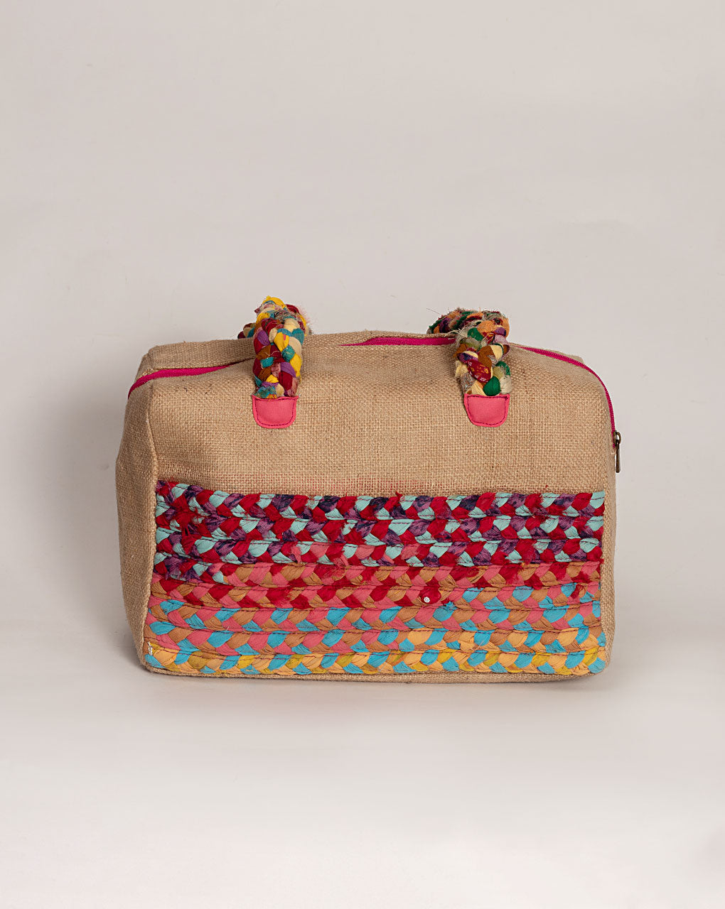 Up-cycled Fabric Jute Duffel Handbag