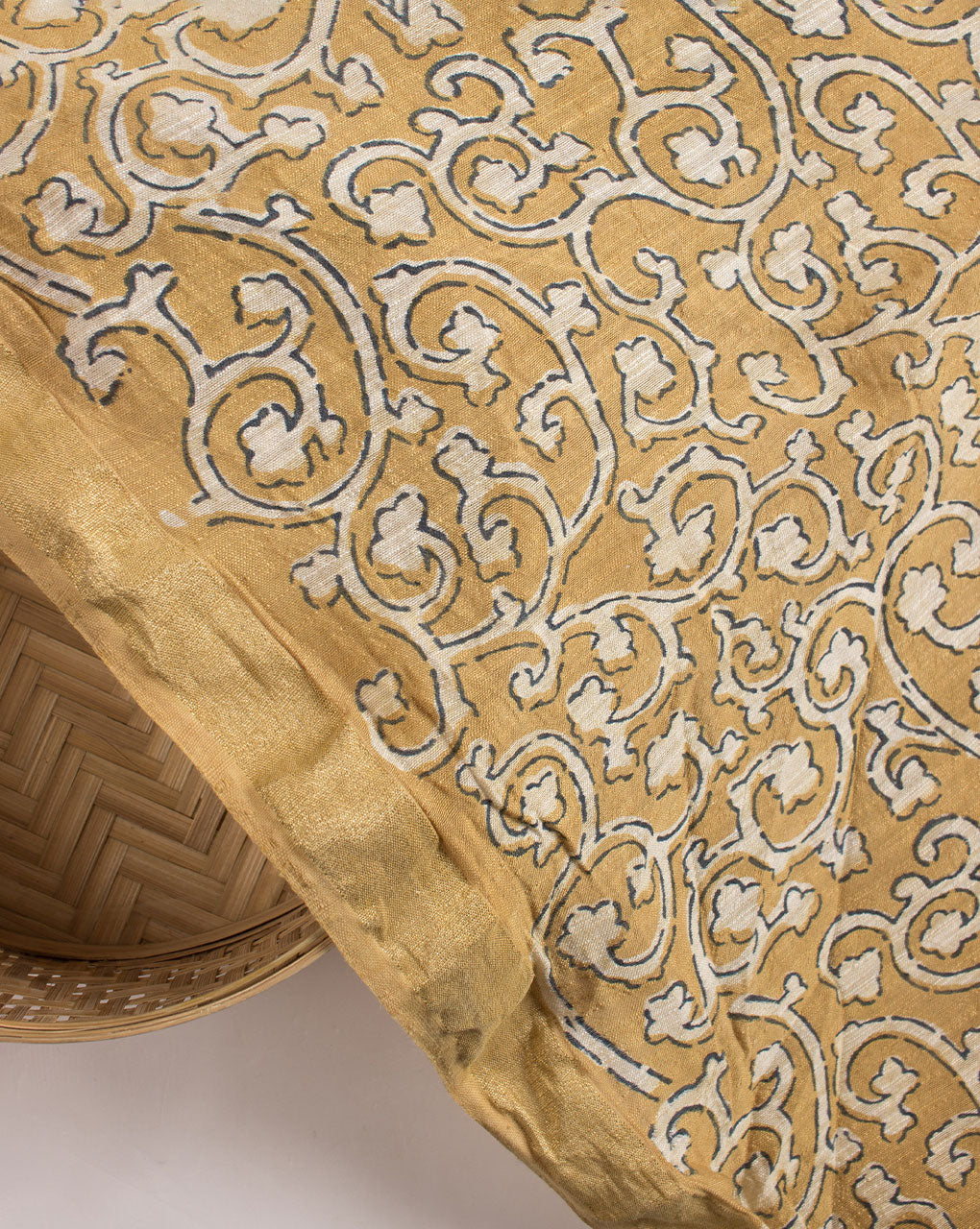Akola Hand Block Mercerized Slub Chanderi Fabric - Fabriclore.com