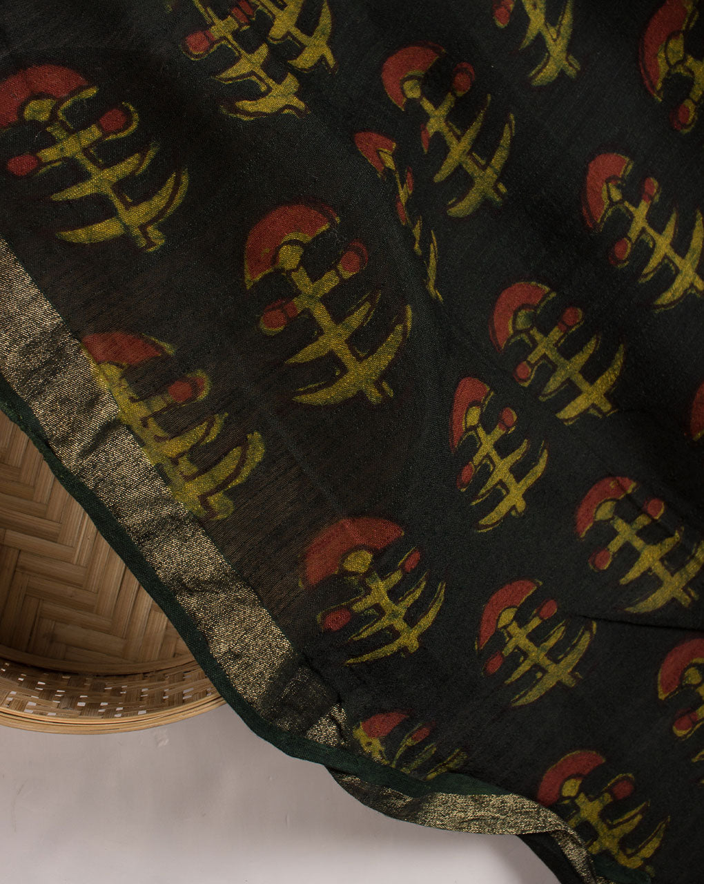 Akola Hand Block Mercerized Slub Chanderi Fabric - Fabriclore.com