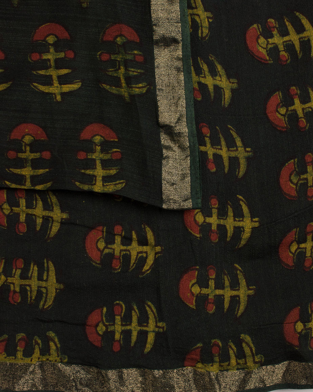 Akola Hand Block Mercerized Slub Chanderi Fabric - Fabriclore.com