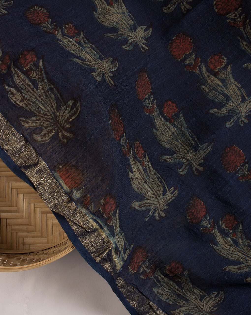 Akola Hand Block Mercerized Slub Chanderi Fabric - Fabriclore.com