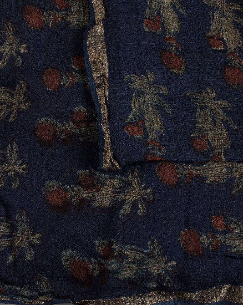 Akola Hand Block Mercerized Slub Chanderi Fabric - Fabriclore.com