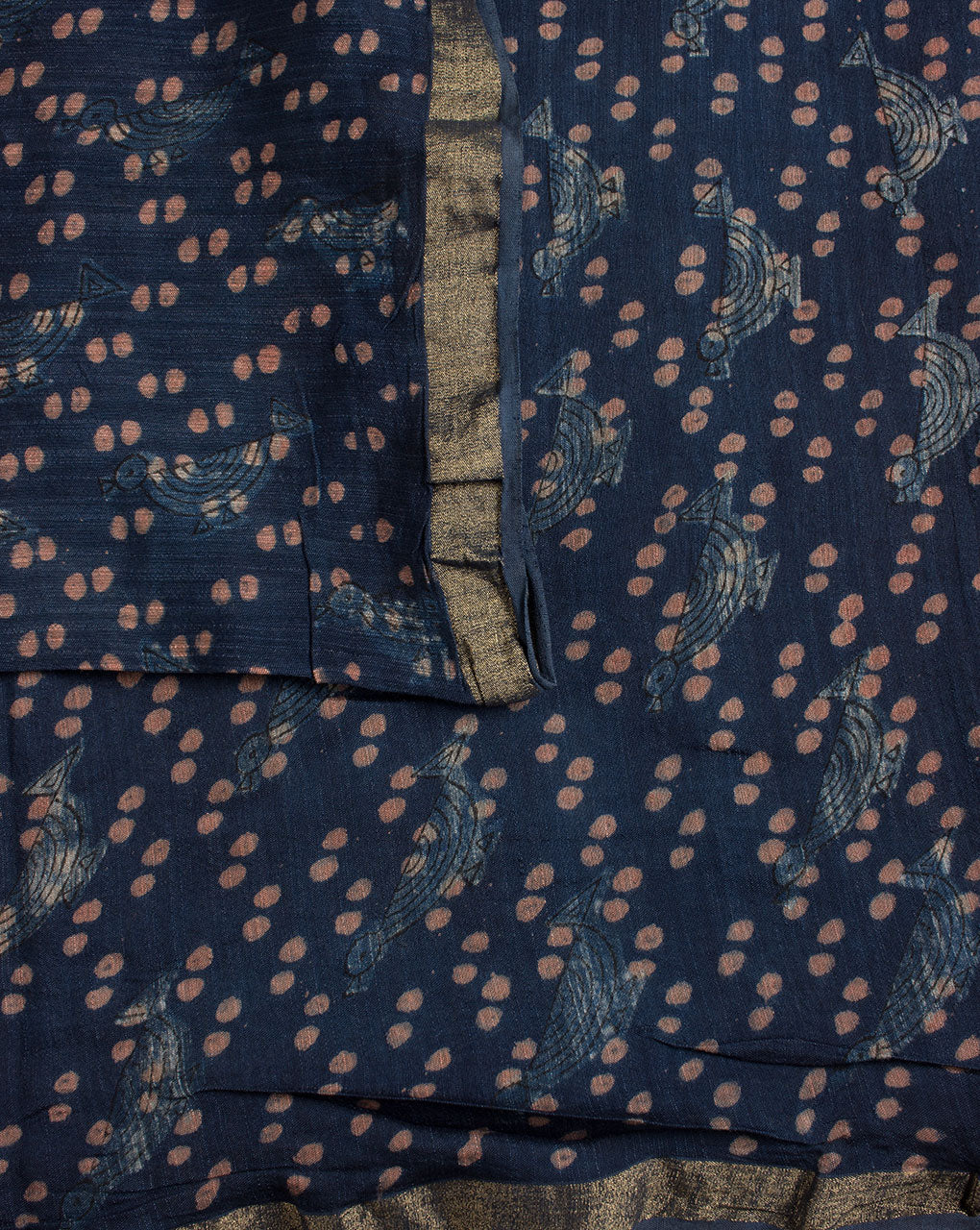 Creature Akola Hand Block Mercerized Slub Chanderi Fabric - Fabriclore.com